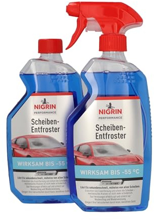 NIGRIN Sprühflasche 1x500ml + 1x500ml Nachfüllflasche, Scheiben-Enteiser-Spray, Pumpzerstäuber, wirksam bis -55° C, verhindert Wiedervereisung