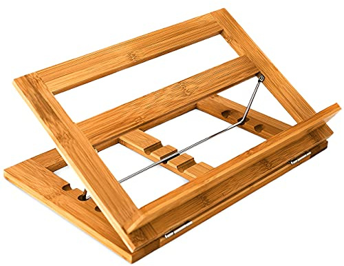 Relaxdays Kochbuchständer, neigungsverstellbar, HxBxT: 22x33x22,5cm, Buchständer aus Bambus, Natur, für Küche/Büro