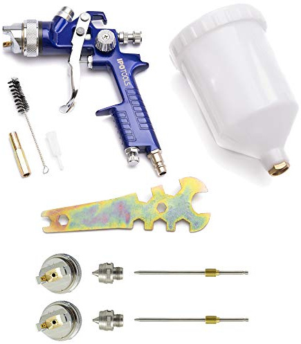 IPOTOOLS HVLP Lackierpistole Spritzpistole 1,4mm + 1,7mm & 2,0mm Düse - H-827P Profi Farbsprühsystem Spraypistole mit 600 ml Plastikbecher und Edelstahldüse 2X Düsensatz
