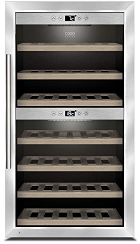 CASO WineComfort 66 | Weinkühlschrank für 66 Flaschen | 2 Zonen auf 5-20°C einstellbar, Touch, LED beleuchtet freistehend, UV-Filterglas, edelstahl