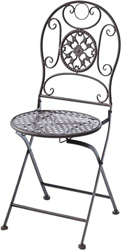 Kobolo Metallstuhl 40x40x91cm braun, Gartenstuhl im Vintage Landhausstil, robuster & klappbarer Bistrostuhl für den wettergeschützten Außenbereich, stilvoller & dekorativer Klappstuhl