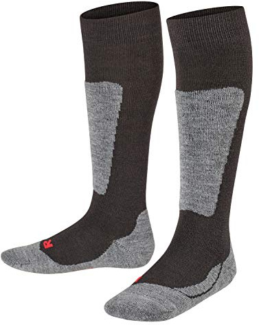 FALKE Unisex Kinder Skisocken Active Ski K Kh Wolle Funktionsmaterial warm dick 1 Paar, Schwarz Black 3000, 39-42
