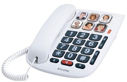 ALCATEL TMAX 10 - Schurgebundenes Festnetztelefon für Senioren - Große Tasten - Freisprechfunktion - Visuelle Anzeige für eingehende Anrufe - Tasten mit Fotos - Hörgerätekompatibel - Weiß