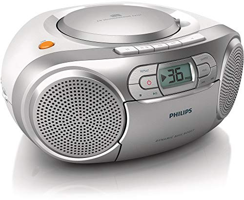 Philips AZ127/12 CD-Soundmachine, CD-Player Tragbar (UKW-Radio, CD, Kassettendeck, Dynamic Bass Boost, Audioeingang) Silber
