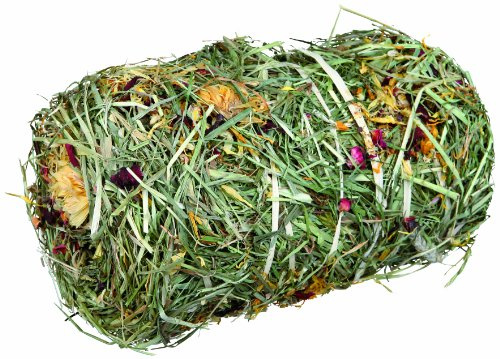 TRIXIE Heuballen mit Blütenmix für Kleintiere – getreidefrei & ohne Zuckerzusatz – mit Zelluloseband umwickelt – für Kaninchen & Meerschweinchen – ø 10 × 18 cm, 200 g