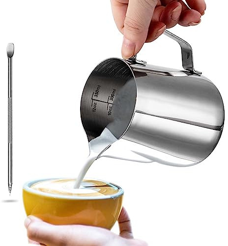 Dailyart Milchkännchen aus Edelstahl Milk Pitcher 350ml/12oz | Edelstahl Milchkanne Milchschaumkännchen Milch Aufschäumen für Cappuccino und Latte Art, Milchschaum Kanne Silber