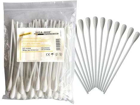 TIGA-MED Medizinische Wattestäbchen 15 cm, extra großer Wattekopf, stabiler PE-Stab, hygienisch im Beutel – für Wundreinigung, Kosmetik & Haushalt (500)