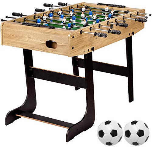GAMES PLANET Tischfussball „Belfast“, klappbar, Farbvarianten: Schwarz/weiß/Holzdekor hell oder Dunkelbraun/Soccer, nahtlos hochgezogene Spielfeldecken, inkl. 2 Bälle, Kicker Kickertisch Tischkicker