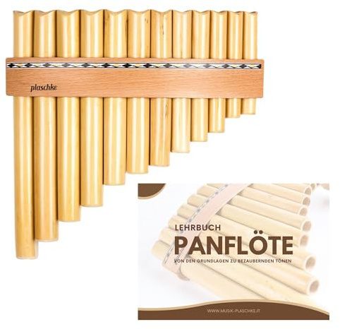 Plaschke Panflöte 12 Rohre in C-Dur – Das ideale Set für Anfänger inkl. Panflötenschule – Handarbeit aus Südtirol – aus hochwertigen Schilfrohr