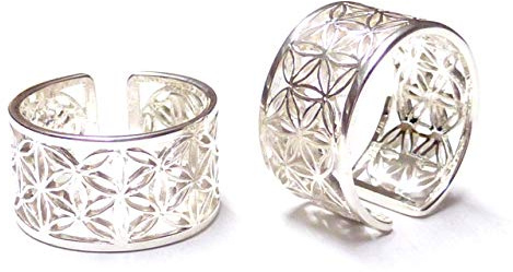 Silberschmuck - BG Bandring offen Motiv Blume des Lebens, Sterlingsilber, Gr. 58-18,5 größenverstellbar, Unisex