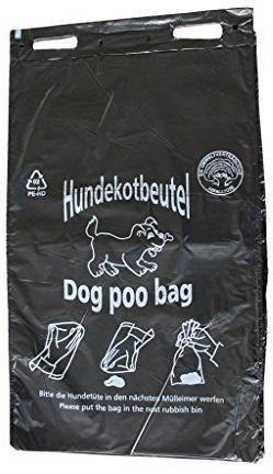 Hundebeutel Hundekotbeutel, Öko, Farbe Schwarz, Aufdruck Weiß, zerreißbar, 20 x 32 cm