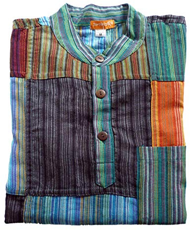 Patchwork Hemd Pullover Shirt Fischerhemd Freizeithemd Freizeitshirt Hippie Goa PSY Sweater Bash (S)