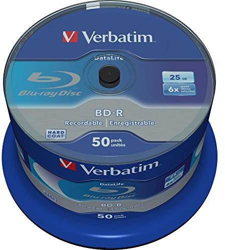 Verbatim BD-R SL Datalife, Blu-Ray-Disk 25 GB - 6-fache Brenngeschwindigkeit - Kratzschutz - 50 Stück Spindel