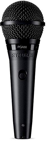 Shure PGA58 Dynamisches Mikrofon-Handheld-Vokalmikrofon mit Ein/Aus-Schalter, 3-pin-XLR-Anschluss, 15 'XLR-zu-QTR-Kabel, Standadapter und Reißverschlussbeutel (PGA58-QTR-E)