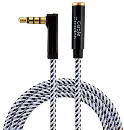 CableCreation Headset Verlängerung kabel 3m, 4-Polig TRRS 3.5mm Audio Verlängerungskabel Stecker auf Buchse, 90 Grad Rechtwinklig Auxiliary Verlängerungskabel, Mikrofon Kompatibel, 10FT/ Schwarz&Weiß
