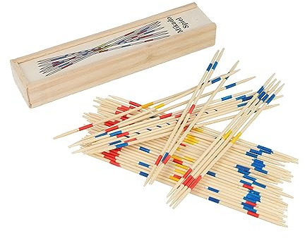 HENBRANDT Mikado Stäbchen, Holzkiste mit 41-Teilig, 19cm Pickup Sticks Familienspiele Tischplatte Brettspiel Holzspielzeug für Kinder und Erwachsene