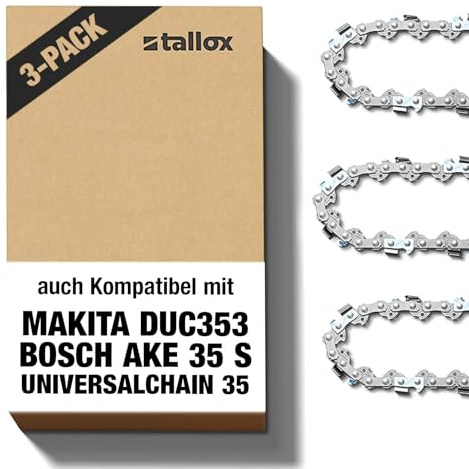 3 tallox Sägeketten 3/8" 1,1 mm 52 TG 35 cm Schwert kompatibel mit Oregon Makita Bosch Einhell