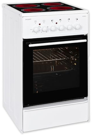 Exquisit Standherd, Standherd 50cm mit Glaskeramik Kochfeld, Ober- / Unterhitze, Backofen mit Umluft & Grill, Elektroherd freistehend 50 cm weiß, ECM 5-4-1
