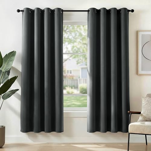 Deconovo Gardinen Blickdichte Vorhänge Verdunklungsvorhänge 2er Set H175 x B140 cm Wohnzimmer Curtains mit ösen Dunkelgrau