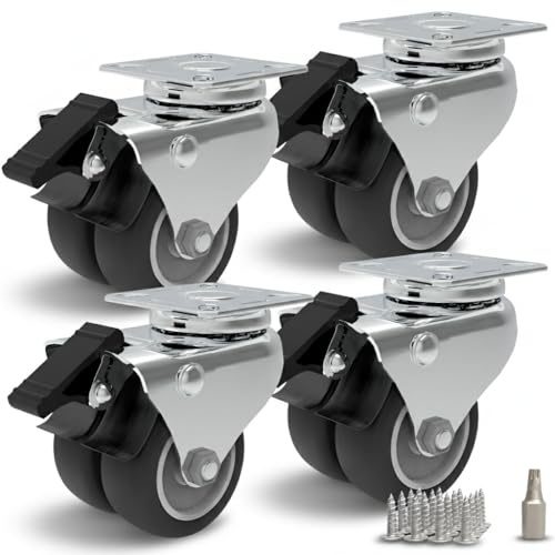 PRIOstahl Möbelrolle 50mm Set Schwerlastrolle Lenkrolle mit Bremse - Transportrolle 100Kg pro Doppelrolle Laufrolle für mobile Werkbank Strandkorb Tischkreissäge Möbelroller Palettenmöbel Hochbeet