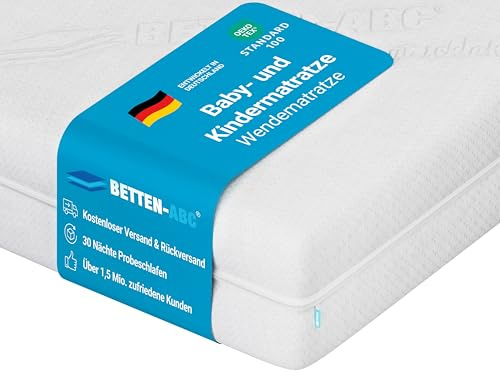 Betten-ABC - Junior Duo - Wendematratze für Babys & Kleinkinder - 70x140 cm - mit Rundum-Trittkante & 2 Seiten - Oeko-TEX-Zertifiziert - Abnehmbarer & waschbarer Aloe Vera-Bezug - Lieferung per Paket