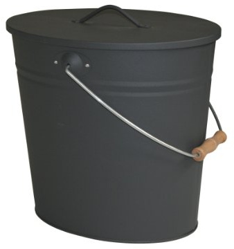 Kamino Flam Ascheeimer mit Deckel 15 Liter, ovaler Kohleeimer schwarz, Kamineimer für den Innen- und Außenbereich aus Stahlblech