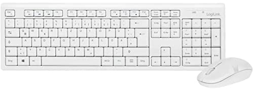 LogiLink ID0104W - Kabelloses Tastatur/Maus Set, 2, 4GHz, Tastatur 103 Tasten (+13 Hotkeys) - Maus (Optischer Sensor) mit 3 Bedientasten, Autolink Verbindung, Wei?