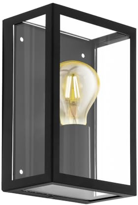 EGLO Außen-Wandlampe Alamonte 1, Außenleuchte Vintage, Schwarz | Wandleuchte aus Stahl verzinkt in Schwarz und klarem Glas, E27 Fassung, IP44