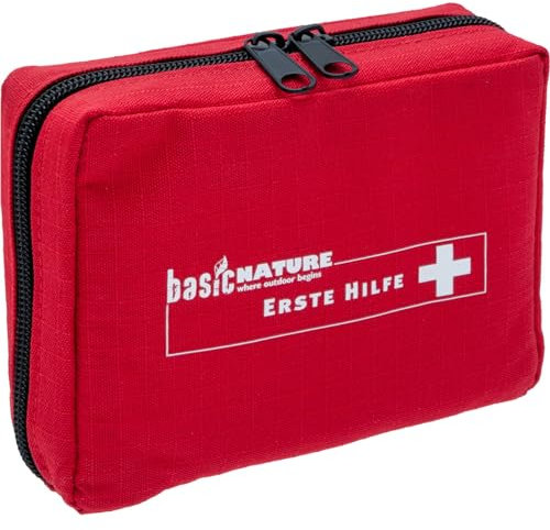BasicNature Standard Erste-Hilfe-Set Rot Nylontasche für Wandern, Trekking, Fahrrad und Reisen