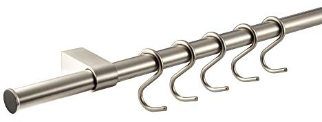 Gedotec Küchenreling Set - 600 mm - aus Stahl in Edelstahl-Optik - Reling | Hakenleiste Küche - Reling-System mit 5 S-Haken & 2 Endstücken - für Küchenutensilien & Geschirrtücher - Wandreling aus Stahl