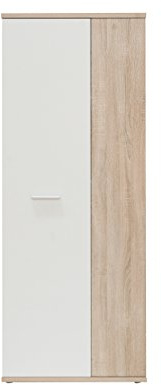 FORTE NET106 Schrank 70 180, Mehrzweckschrank klein, Staubsaugerschrank, Abstellraum, 2-türig mit Einlegeböden, Weiß mit Holzdekor: Sonoma Eiche, 69 cm breit x 179 cm hoch x 35 cm tief