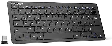 TECKNET Slim Kabellose Tastatur, Deutsches Layout, 78 Tasten Mini Wireless Tastatur mit Nano USB Empfänger für Windows/Chrome OS Smart TV - Schwarz