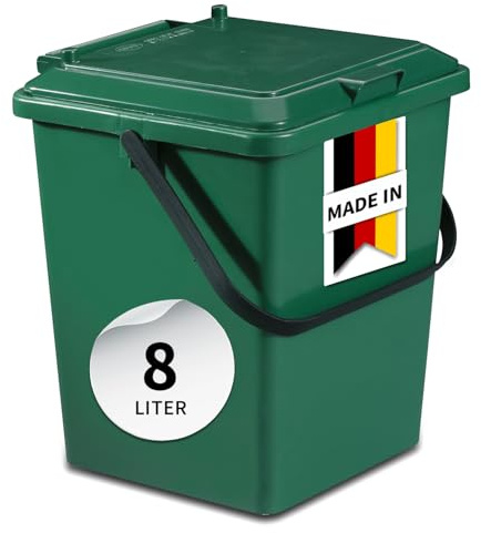 GARANTIA Bio-Eimer 8 Liter grün - Biomülleimer Küche, Komposteimer Küche, Bio Mülleimer, Komposter, Abfall & Recycling, Küchenabfalleimer, Biomüll, Biomülleimer Küche Klein, Kompost, Bioeimer