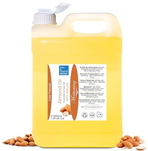 bleu & marine Bretania - 100% Natürliches Kaltgepresstes Mandelöl | Schwangerschafts- & Babyhautpflege | Natürlicher Make-up-Entferner & Haarpflege | Gold, 5 l (1er Pack)