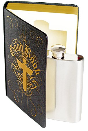 Suck UK 4 oz Stainless Steel Secret Hip Flask / 120ml Flachmann aus rostfreiem Edelstahl versteckt in The Good Book - Neuartige Geschenkidee und Getränkebehälter