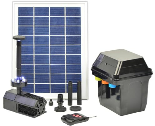 Innovative Solar Teichpumpe Solar Springbrunnen Solar Wasserspiel Solar-Teichpumpen-Set für den Gartenteich mit Akku Led-Beleuchtung Solarpanel im stabilen Alu-Rahmen