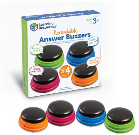 Learning Resources Buzzer mit Aufnahmefunktion – 4er-Set Aufnahme von Tönen & Stimmen – Lernspiel für Kinder ab 3 Jahren – Geschenkidee