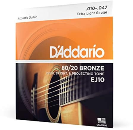 D'Addario EJ10 80/20 Bronze Akustikgitarrensaiten, Extra Light, 10-47