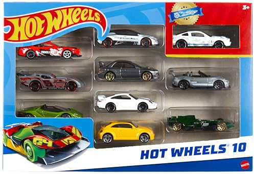 Hot Wheels 1:64 Die-Cast Auto Geschenkset, je 10 Spielzeugautos, zufällige Auswahl, Spielzeug Autos ab 3 Jahren, 10er Pack, Mehrfarbig, 54886
