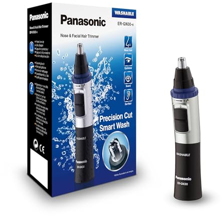 Panasonic ER-GN30-K503 Nass/Trocken Nasen- und Ohrhaartrimmer für Männer, hypoallergene Zweifachklinge, Vortex-Reinigungssystem, kabellos, Schwarz