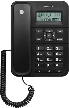 Motorola Voice – CT202 Schnurgebundenes Telefon, 10 Speichertasten, Freisprecheinrichtung, Wartemusik, Anrufer-ID, Wahlwiederholung der letzten Nummer – Schwarz