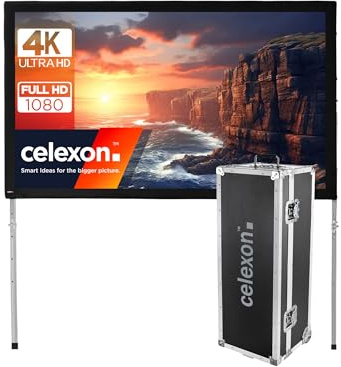 celexon Mobil Expert Faltrahmen-Rück-Leinwand 140 | 305x190 cm 16:10 | transportable 4K, Full-HD Projektionsfläche mit Standgerüst für Ihren Outdoor- & Heimkino-Beamer | inkl. Roll-Koffer