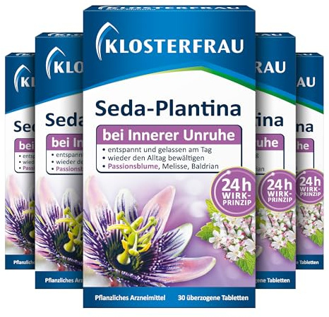 Klosterfrau Seda-Plantina Tabletten | 5 x 30 Stück | Bei Innerer Unruhe | 24 h Wirkprinzip