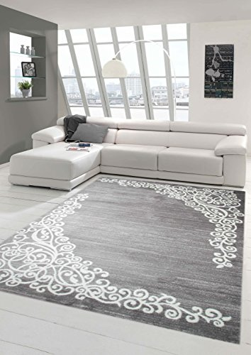 Traum Moderner Teppich Designer Teppich Orientteppich mit Glitzergarn Wohnzimmer Teppich mit Floral Muster Meliert in Grau Creme Größe 120x160 cm