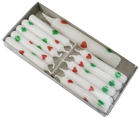 OLShop AG 2er Pack Geburtstagskerzen mit Lebenslicht weiß mit Herzen und Kleeblättern, 11 Kerzen/Pack, für Holzkranz und Geburtstagszug