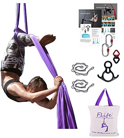 F.Life Aerial Silks Standard Kit Pilates Yoga Flying Swing Aerial Yoga Hängematte Seidenstoff für Yoga (9,1 m Stoff) (Lavendar)