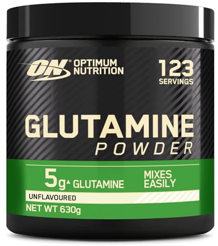Optimum Nutrition Glutamin-Pulver, l-Glutamin-Aminosäure-Pulver, Nahrungsergänzungsmittel vor und nach dem Training Shake, nicht aromatisiert, 123 Portionen, 630 g