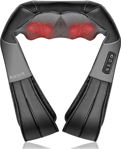 Nekteck Shiatsu Hals und Rücken Massager mit beruhigender Hitze, elektrische tiefe Gewebe 3D Kneten Massage Kissen für Schulter, Bein, Körper Muskel Schmerzlinderung, Haus, Büro und Auto verwenden