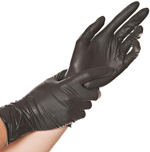 FRANZ MENSCH Hygostar Latexhandschuhe Diablo, schwarz, Gr. 9/L | puderfrei, 100 Stück, Premium-Tattoo-Handschuh schwarz, Einmal-Handschuh, Einweghandschuhe Streetfood