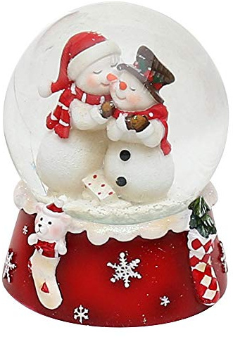 Dekohelden24 Schneekugel, Schneemann Duo, rot weiß, Maße H/B/Ø Kugel: ca. 8,5 x 7 cm/Ø 6,5 cm.